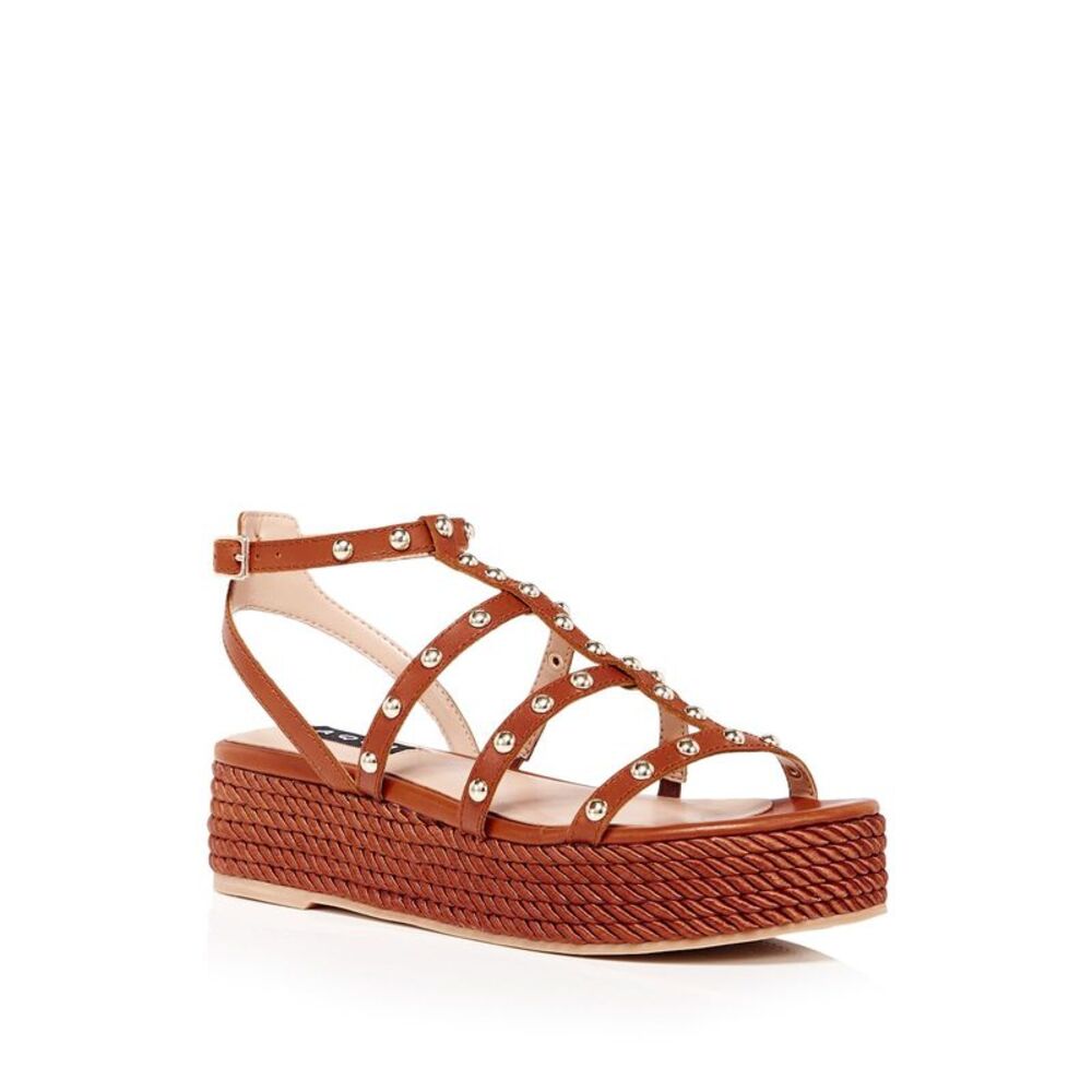 AQUA Womens Brown 1-1/2" Platform Kimm Wedge Gladiator Sandals Shoes 7.5 M